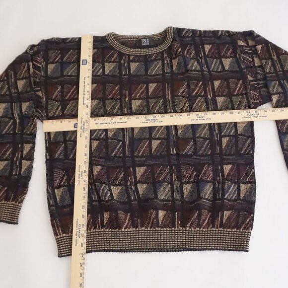 VTG TSR Textured Knit Sweater Brown Multi Retro Geometric Eclectic Grandpa XL - Picture 3 of 10